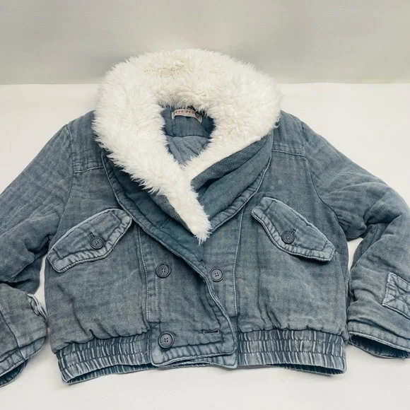 Free people womens crop jacket winter size Small collar removible - Picture 1 of 10